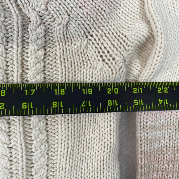 Chaps Women's Cable Knit Sweater M Beige Striped Cotton Blend - Picture 4 of 12